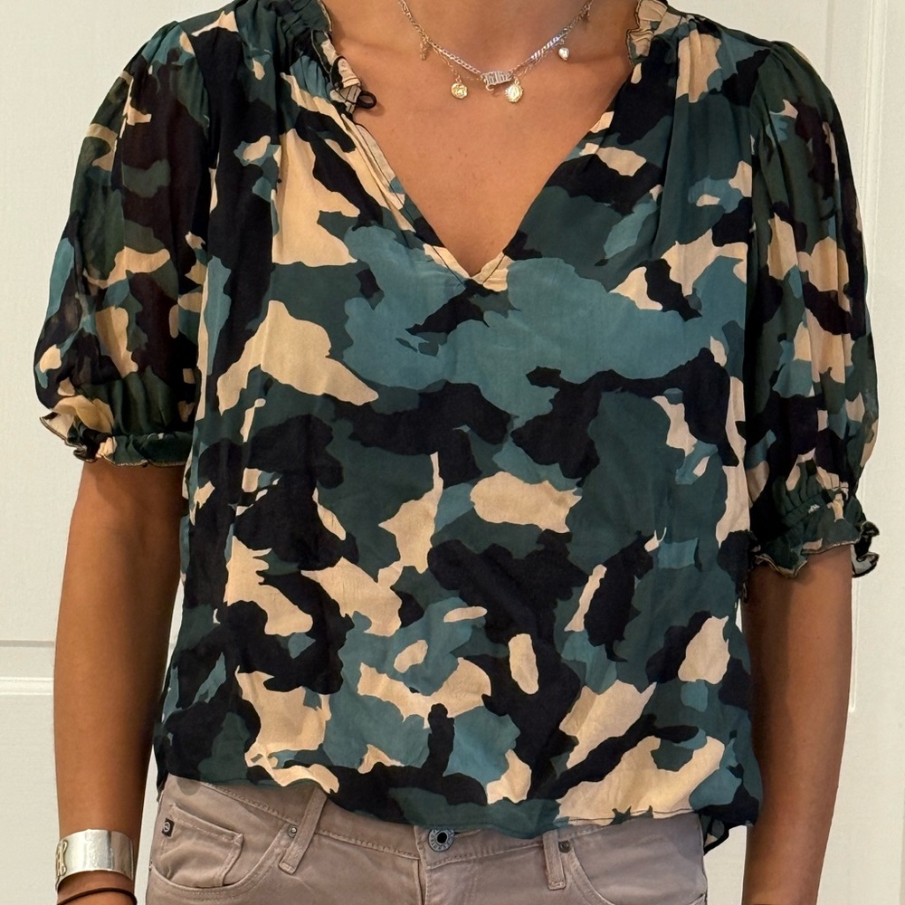 Velvet by Graham & Spencer Camouflage Puff Sleeve Blouse